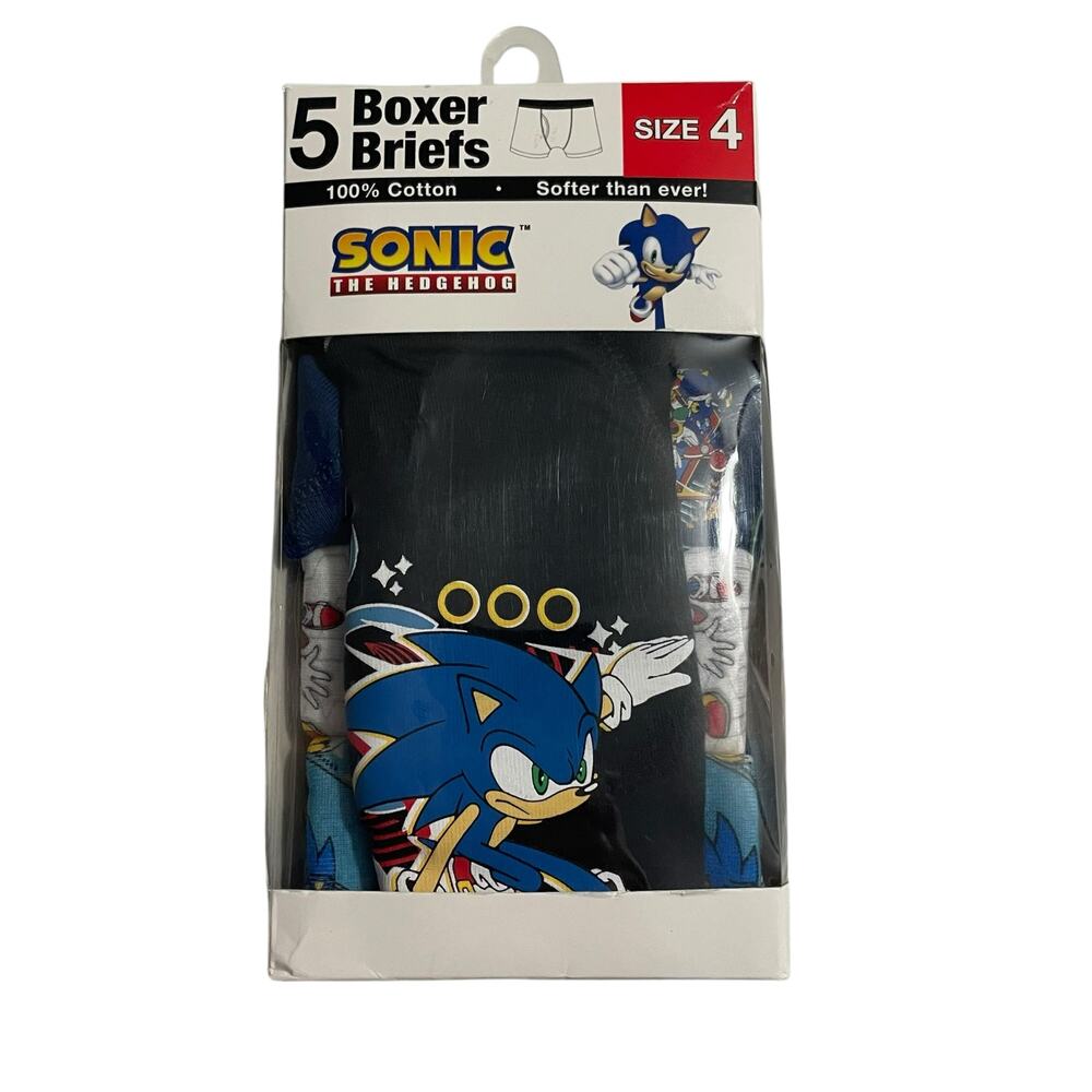 Sonic the Hedgehog Boys Size 4 Cotton Boxer Brief Tagless Underwear 5 Pack SEGA